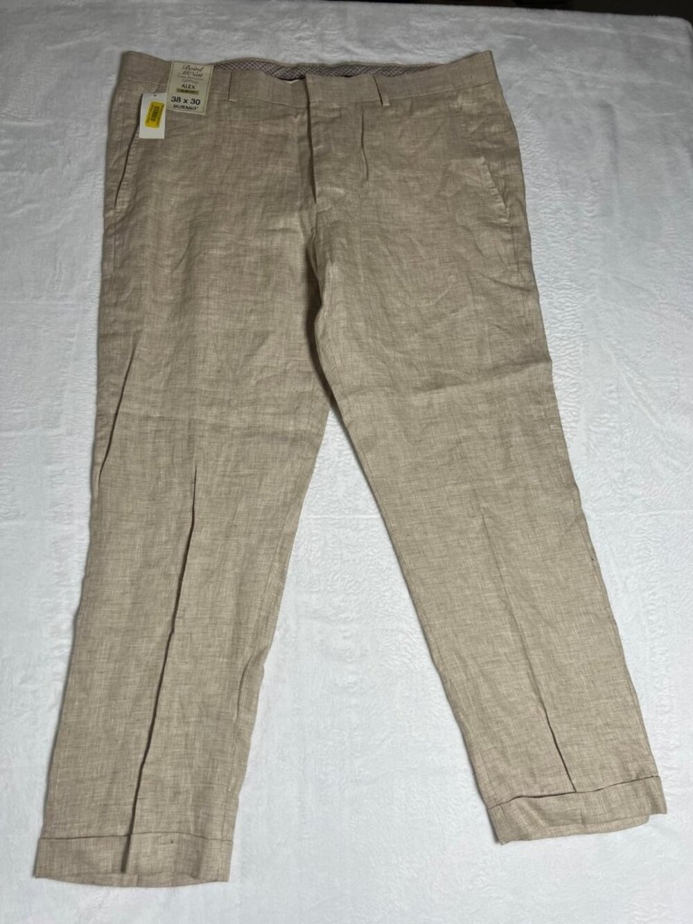 Murano Baird McNutt 100% Linen Alex Slim Fit Cuffed Beige Pants New size 38/30